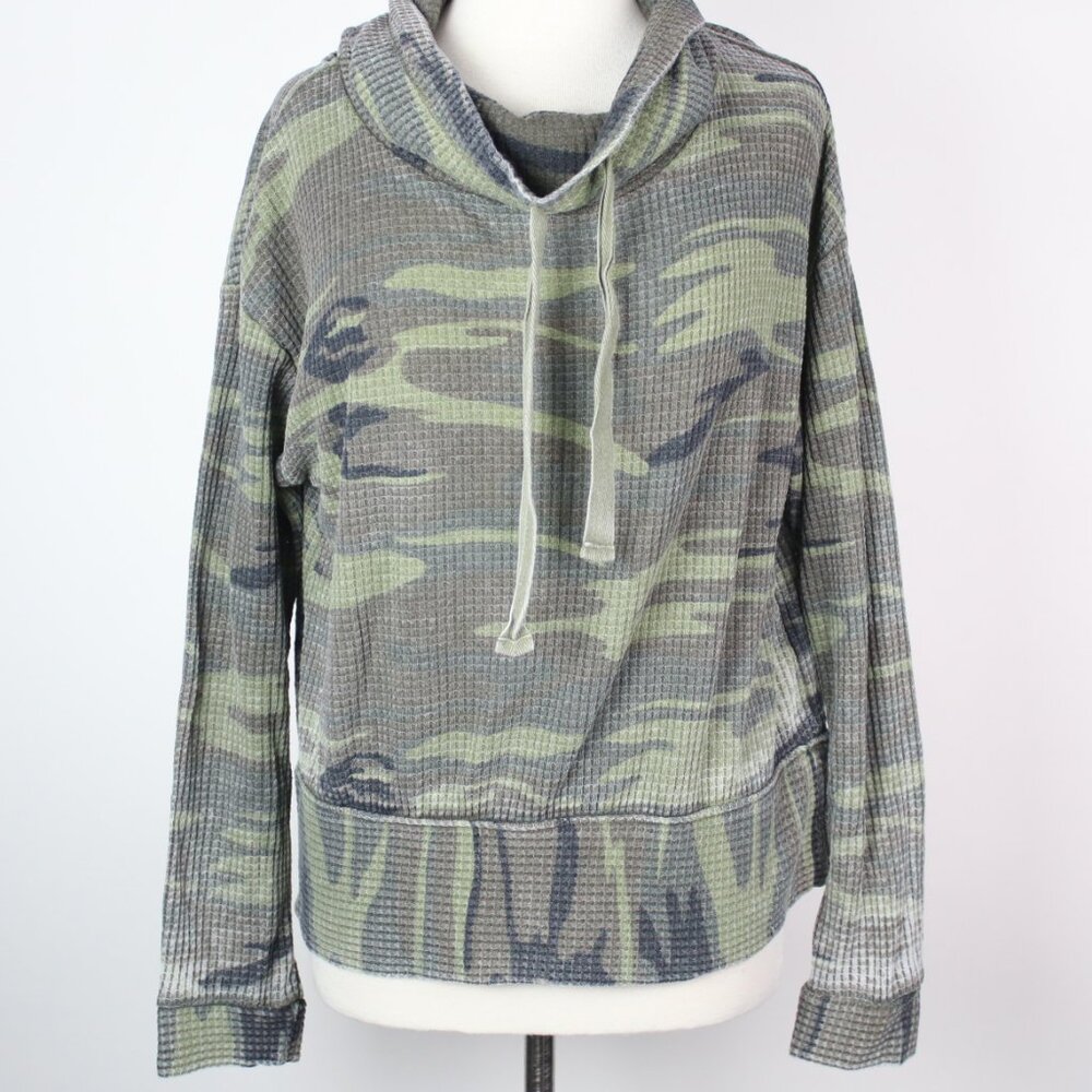 Altar'd State Womens Large Camo Waffle Knit Cowl Neck Sweatshirt Top